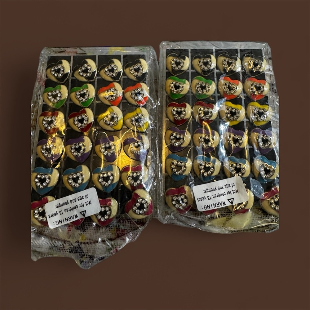 2 Boutique Packages of 24 Heart Stud Earrings Multicolor Hypoallergenic NIP - Picture 1 of 2